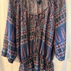 American Eagle Outfitters Boho sheer Patterned Blouse